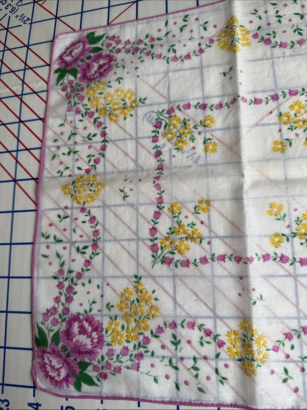 Lot of 3 Vintage Floral Cotton Handkerchiefs Pink Roses Cottagecore